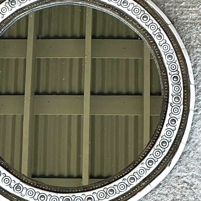 Vintage Round Inlaid Wood Wall Mirror For Sale In West Palm - Image 6 of 12