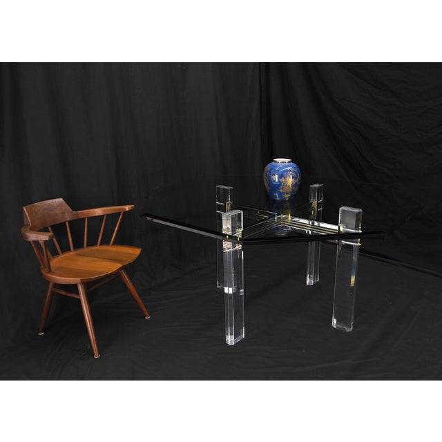 Transparent Glass Top Octagonal Shape Lucite Base Dining Conference Table For Sale - Image 8 of 12