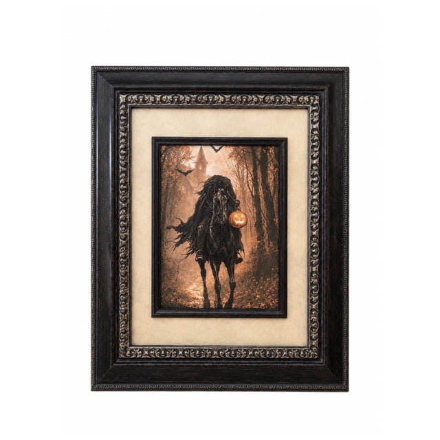 Set of 3 Framed Headless Horseman Halloween Prints in Ornate Gothic Frames For Sale In Houston - Image 6 of 12