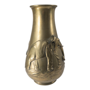 Early 20th Century Japanese Bronze Vase With High Relief Elephant by Yoshimasa