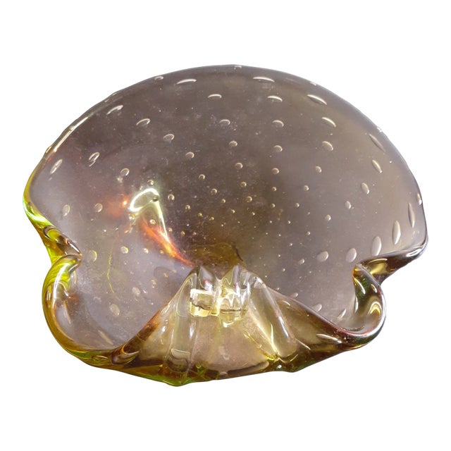 1980s Murano Italy Amber Glass Bullicante Sculptural Bowl For Sale