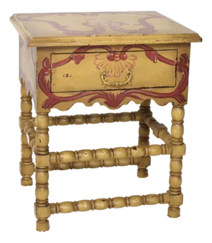 Red and Yellow Handpainted Table From the 1990s by Guildmaster