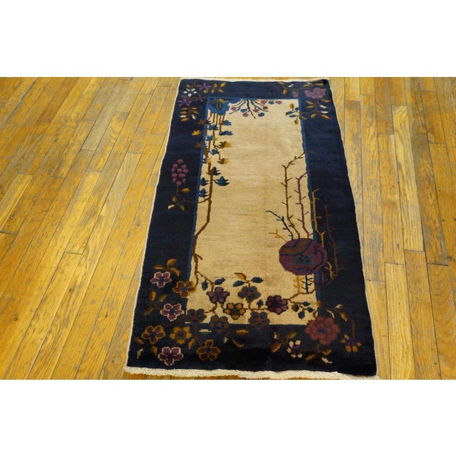 Beige Excellent Tan Beige With Special Floral Design Antique Chinese Art Deco Rug For Sale - Image 8 of 8