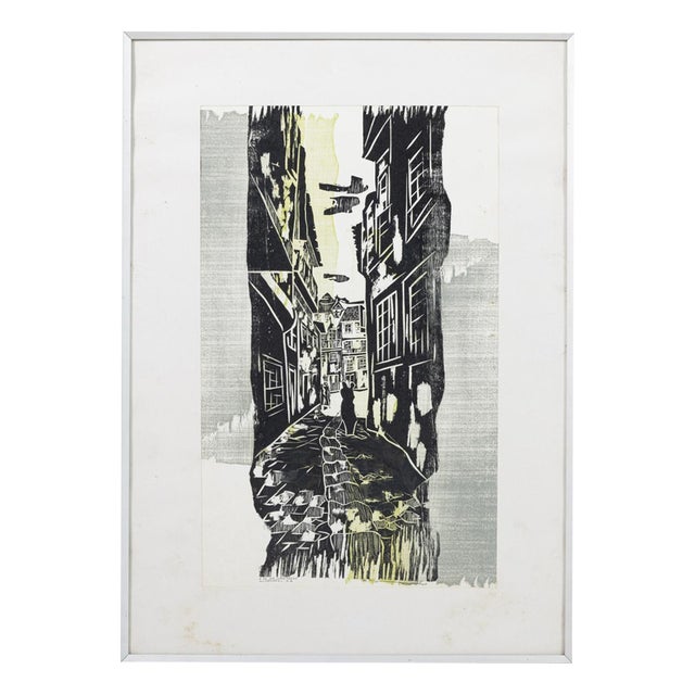 António Soares, Street, 20th Century, Woodcut For Sale