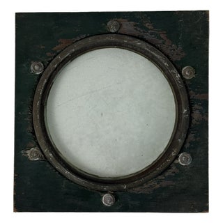 Salvaged Nautical Ship Bronze Porthole, Framed in Old Wood for Decorative Purposes, Home Accent For Sale