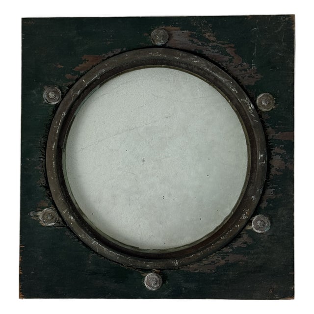 Salvaged Nautical Ship Bronze Porthole, Framed in Old Wood for Decorative Purposes, Home Accent For Sale