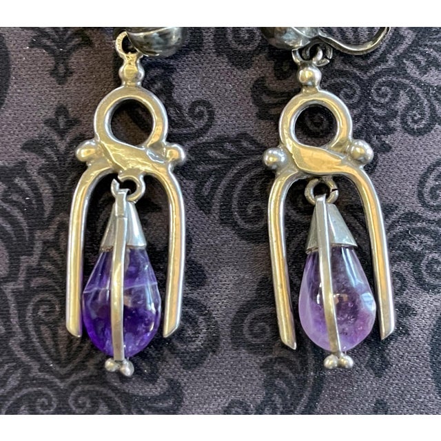 Mid-Century Modern Mexican Modern Silver and Amethyst Earrings Antonio Pineda For Sale - Image 3 of 8