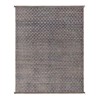 Rug & Kilim’s Moroccan Style Rug in Blue with Brown Geometric Patterns - 13x18 For Sale