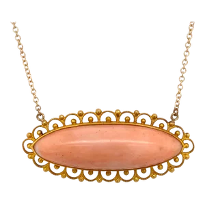Late 19th Century Victorian 14k Gold and Coral Filigree Pendant Necklace