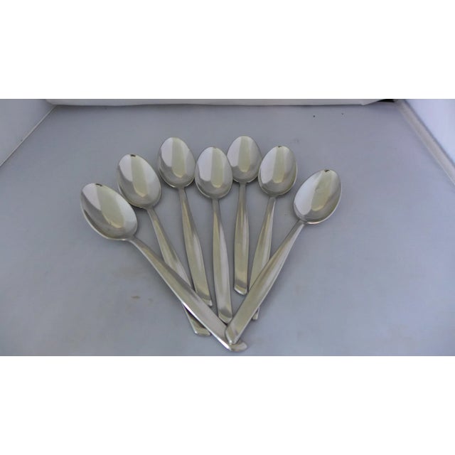 Vintage Midcentury Modern Carl Mertens Stainless Steel Set Of Seven Table Spoons, Makers Mark Reads " Roneusil Germany"...