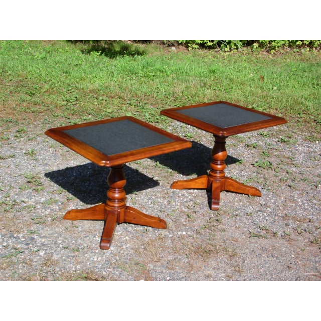 Vintage Pair Statton Oldtowne Solid Cherry Stone Top Pedestal End Tables For Sale In Boston - Image 6 of 13