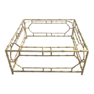 Vintage 1970s Faux Bamboo Iron & Glass Square Coffee Table For Sale