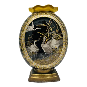Exhibition Quality English Coalport Porcelain "Crane" Japonesque Enamel Vase
