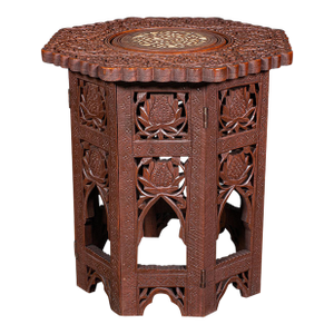 Small Vintage Campaign Ornamental Table, Burmese Teak, Folding, Lamp, Art Deco