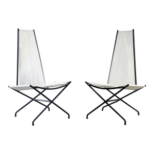 1950s Gunnar Birkerts for Yellen - Modernist Wrought Iron String Lounge Chairs - After Allan Gould