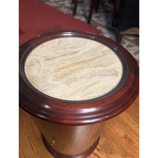 Victorian Victorian-Style Drum Pedestal Cabinet With Marble Inset Top For Sale - Image 3 of 10