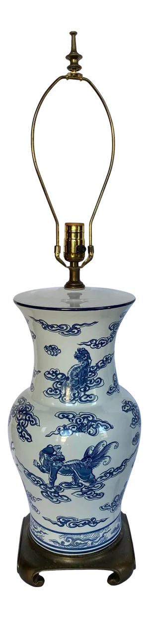 Blue and White Chinoiserie Porcelain Ginger Jar Table Lamp