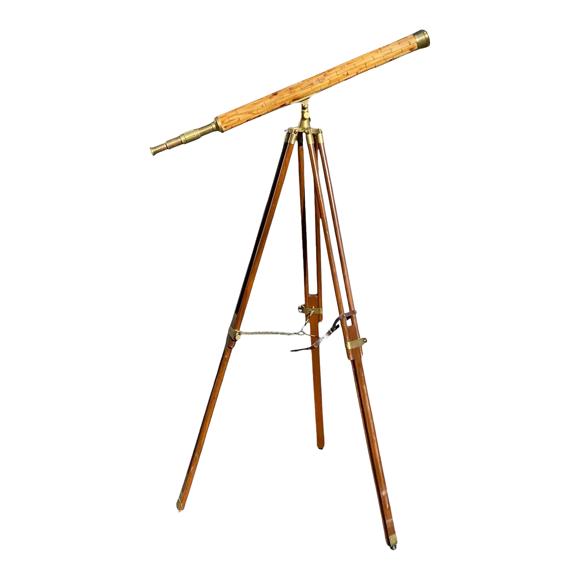 Vintage Brass Telescope Spyglass With Bamboo Inlay Adjustable