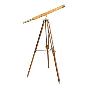 Vintage Brass Telescope / Spyglass With Bamboo Inlay & Adjustable Tripod Base