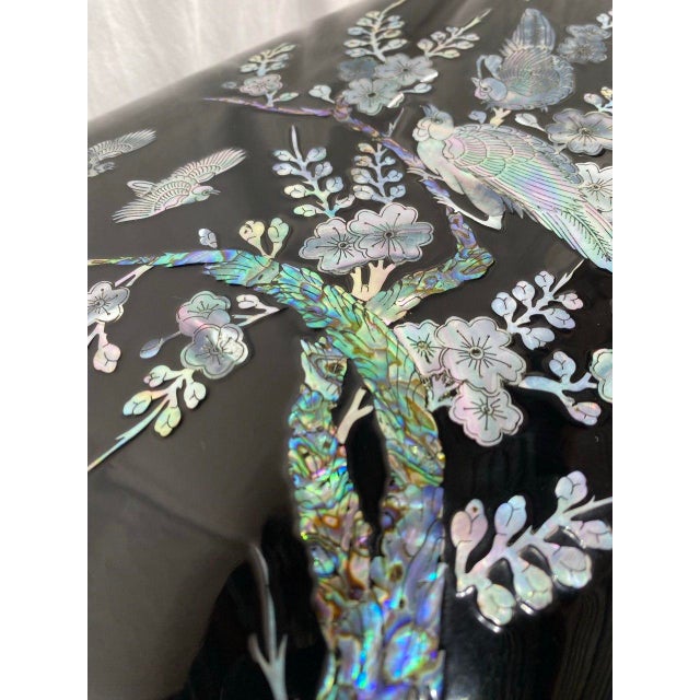 Late 20th Century Korean Mother-of-Pearl Lacquer Document Box With Birds & Blossoms For Sale - Image 4 of 16