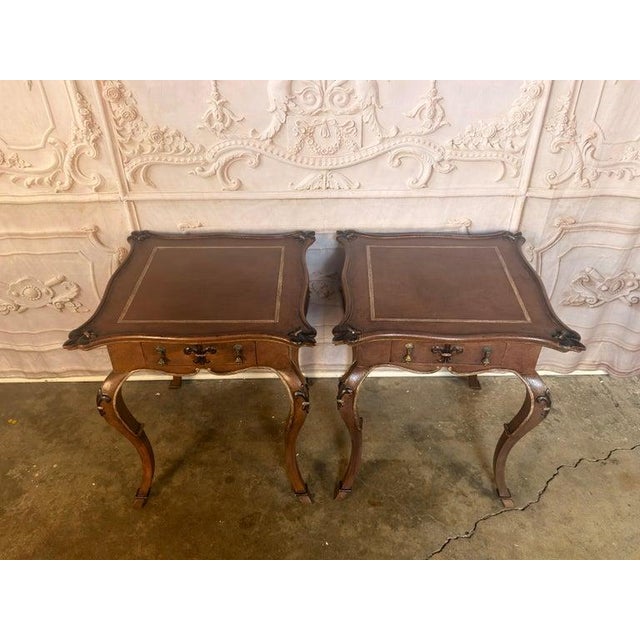 French Provincial Pair of French Louis XV Faux-Leather Painted Side Tables For Sale - Image 3 of 18