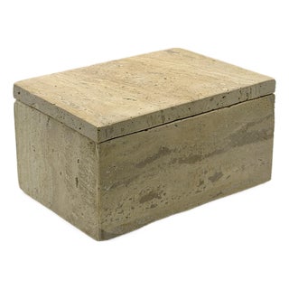 Minimalist Solid Travertine Lidded Decorative Box For Sale