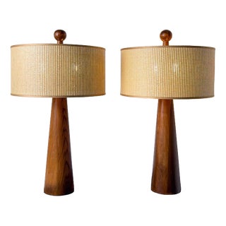 Modern Conical Wooden Table Lamps, Italy, Set of 2 For Sale