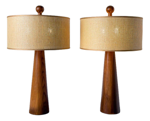 Modern Conical Wooden Table Lamps, Italy, Set of 2