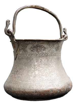 Large Vintage Engraved Islamic Tinned Bucket in Copper, 1920s