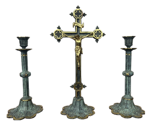 Vintage Style Ornate Religious Cross with Candleholders, Set of 3