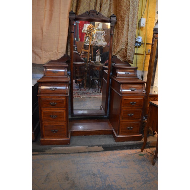 Antique Victorian Vanity Dresser With Full Length Dressing Mirror and