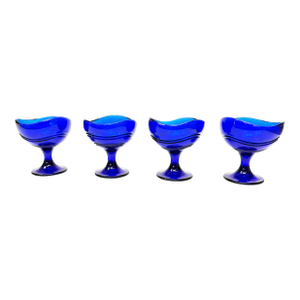 Vintage Cobalt Blue Italian Glass Stemmed Goblets - 4 Pieces