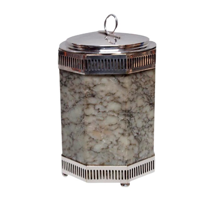 Art Deco Alabaster and Silver Metal Ice Bucket, 1930s For Sale