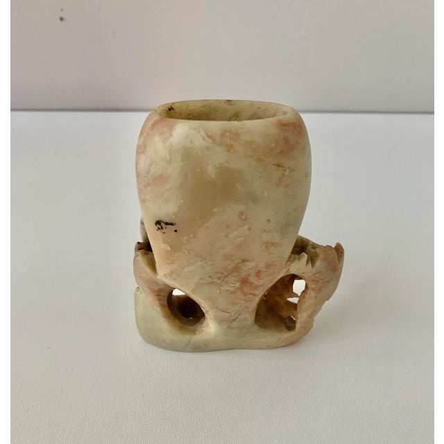 1940s Vintage Hand Carved Marble Monkey and Parrot Pen / Cigarette Holder For Sale - Image 5 of 10