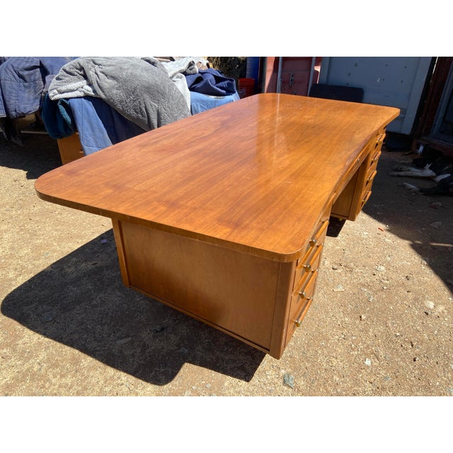 Tan 1960s Alma Company Vintage Mid Century Modern Walnut Executive Desk For Sale - Image 8 of 12