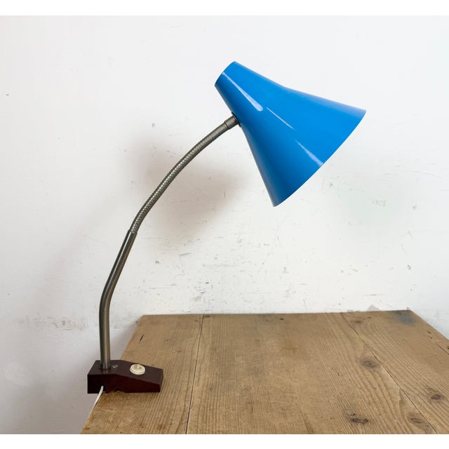 Blue Industrial German Blue Workshop Table Lamp from Reif Dresden, 1960s For Sale - Image 8 of 18