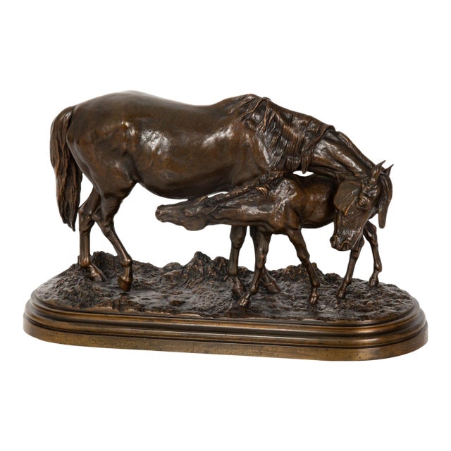 Rare French Antique Bronze Sculpture “Mare and Foal” by Isidore Bonheur For Sale