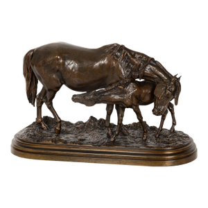 Rare French Antique Bronze Sculpture “Mare and Foal” by Isidore Bonheur