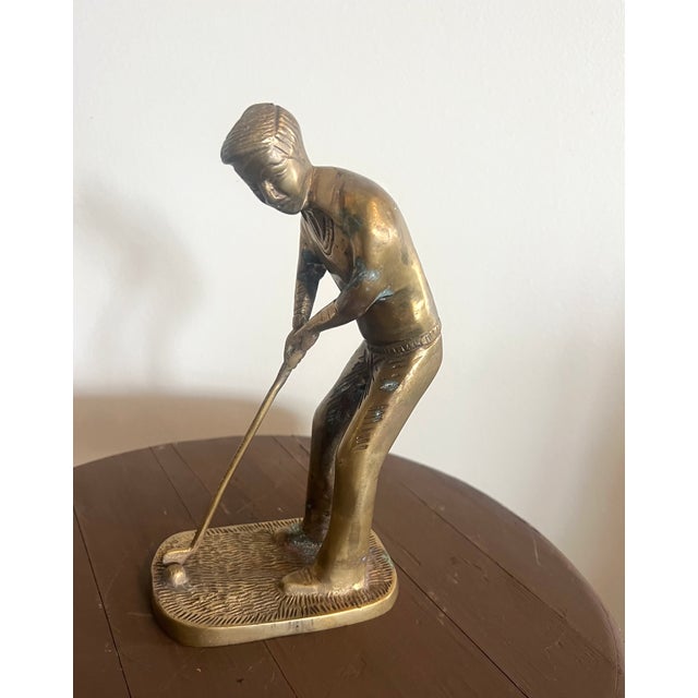 Mid-Century Modern Vintage Brass Golfer Sculpture For Sale - Image 3 of 10