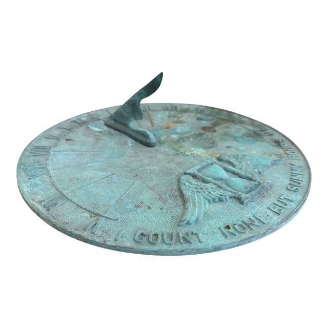 Vintage English Country Iron Garden Sundial "I Count None but Sunny Hours" For Sale