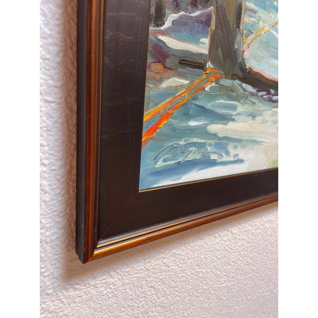 Contemporary Low Clearance by Peggy McGivern | Oil on Panel Painting of a low bridge with a traffic signal and sign For Sale - Image 3 of 5