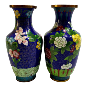 Pair Vintage Qing Dynasty Cloisonne' Vases - China