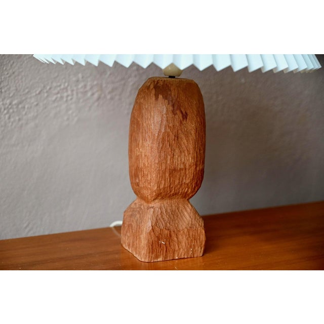 Brutalist Danish Hand-Carved Teak Table Lamp, 1960s For Sale - Image 3 of 11