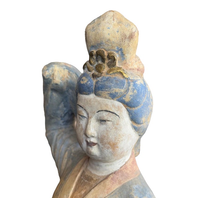 Antique Chinese Carved Wood Dancing Court Lady — Tang Dynasty Style, Polychrome & Gilt, circa 1920s A striking carved wood...