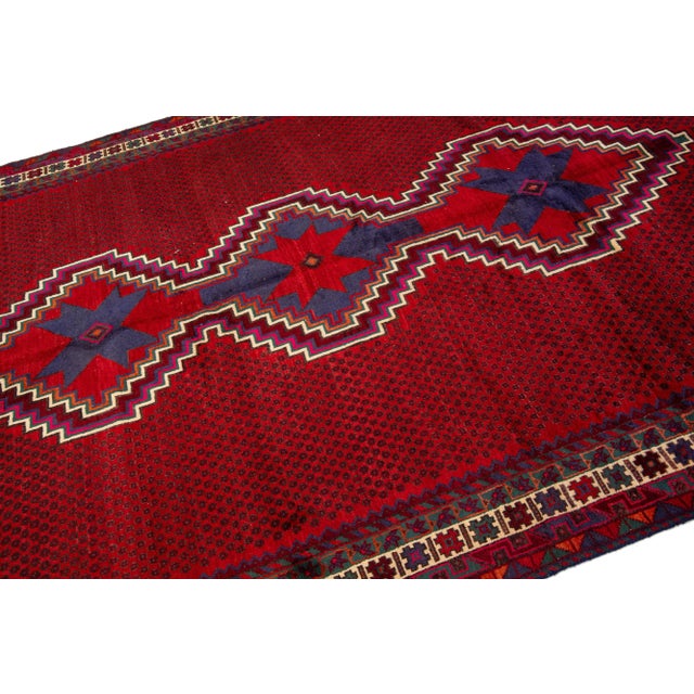 1960s 1960s Vintage Shiraz Red Handmade Wool Rug With Tribal Pattern For Sale - Image 5 of 7