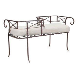20th C. French Neoclassical Iron Tête-À-Tête Garden Bench For Sale