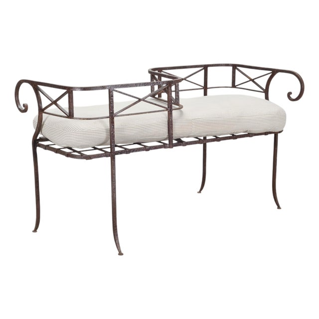 20th C. French Neoclassical Iron Tête-À-Tête Garden Bench For Sale