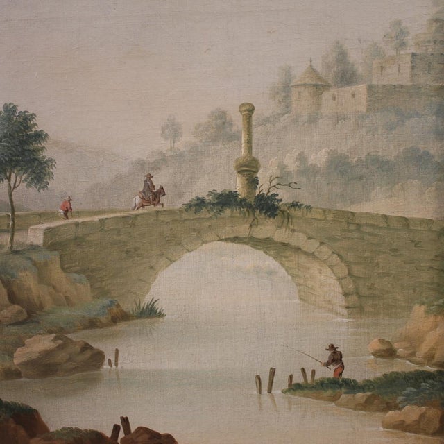 Italian Artist, Countryside Landscape with Genre Scene, 1750, Oil on Canvas, Framed For Sale - Image 11 of 15