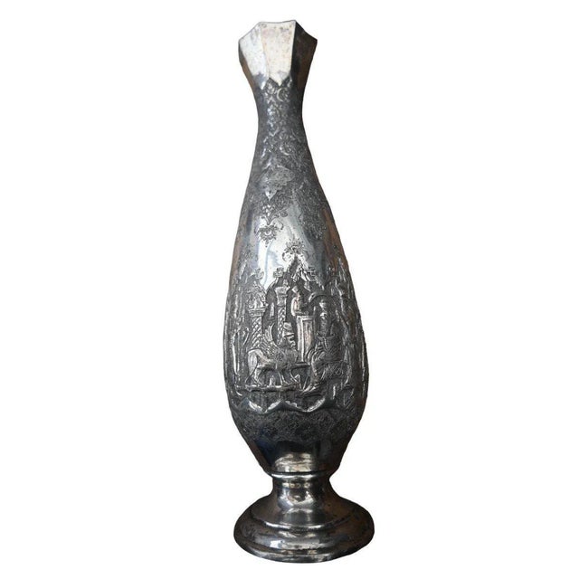 Metal Islamic Qajar Indo-Persian Silver Vase For Sale - Image 7 of 11