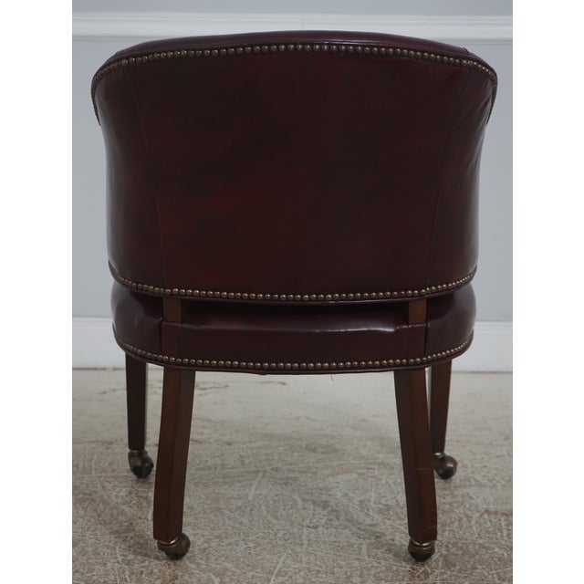 Classic Mahogany Burgundy Leather Barrel Back Chair For Sale - Image 4 of 18